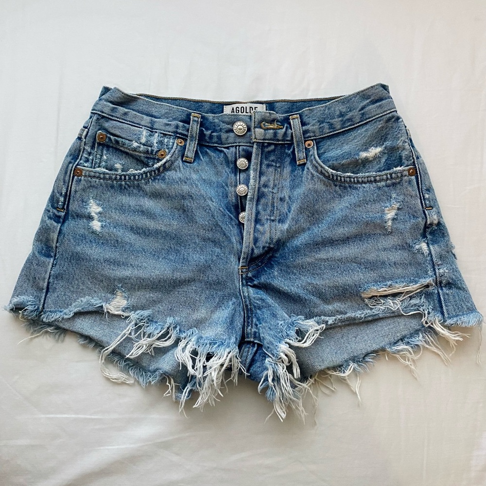 Agolde Parker distressed blue denim shorts size 25